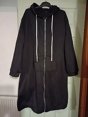 Buy Long Black Zip Up Hoodie Coat Size 5xl 26 28 Approx New • 7.99£