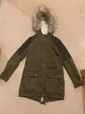 Buy New Look Green Khaki Jacket Size 8 Part Fur Hood • 12£