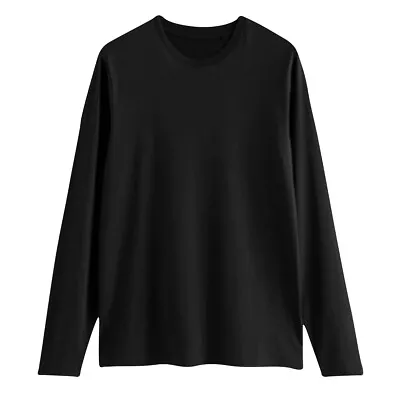 Buy Mens Long Sleeve T-Shirt 100% Cotton Plain Crew Round Neck Casual Tee Tops S-3XL • 4.99£