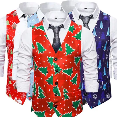Buy Men  Vest Christmas Waistcoat Xmas Party  Vest Festive Fancy Vest Jacket Coats • 16.04£