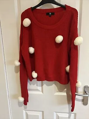 Buy Missguided Womens Size Large Red Pom Pom Christmas Jumper Slightly Cropped • 5£