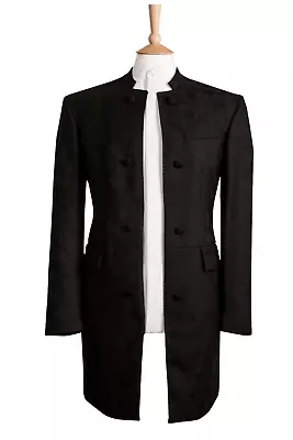 Buy Black Nehru Jacket Brocade Swirl Patterned Beatles Mandarin Blazer Steampunk • 29.99£
