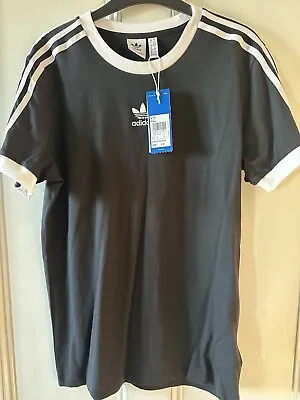 Buy New ADIDAS Boyfriend Oversized Fit Tee Tshirt 3 Stripe Originals Black Women’s • 8.99£