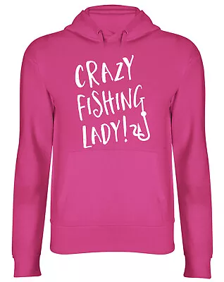 Buy Crazy Fishing Lady Mens Womens Hooded Top Hoodie • 17.99£