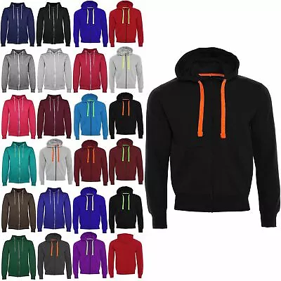 Buy Mens Fleece Zip Up Zipper Hoodies Sweatshirt Neon Strings Long Sleeve Jacket Top • 6.99£