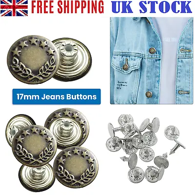 Buy 17mm Hammer On Jeans Buttons Antique Metal Finish Denim Jacket Trouser Up 100pcs • 2.89£