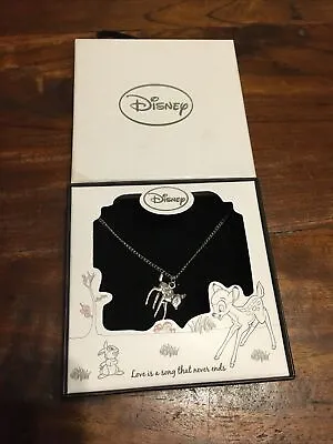 Buy GENUINE Licensed Disney Silver Tone & Crystal Bambi Deer Pendant Necklace Boxed • 4.99£
