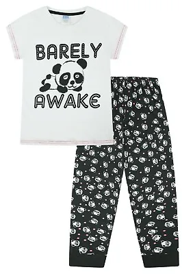 Buy Cute Girls Barely Awake Panda Long Pyjamas Black And White Pj 9-16 Years • 11.99£