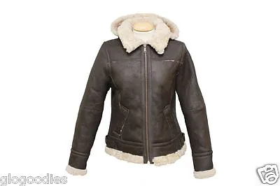 Buy Ladies Jessie Hooded Leather Sheepskin Jacket - Dark Brown • 254.99£