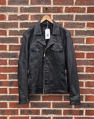Buy **AWESOME** All Saints Mens BRANDT Leather Biker Trucker Jacket LARGE Moto A200 • 289.99£