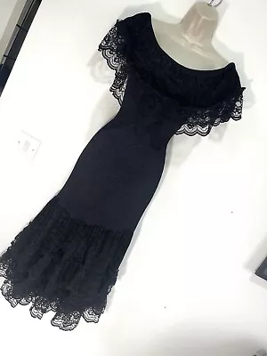 Buy Black Gypsy Boho Maxi Dress Uk 14 Lace Frill Bodycon • 30£