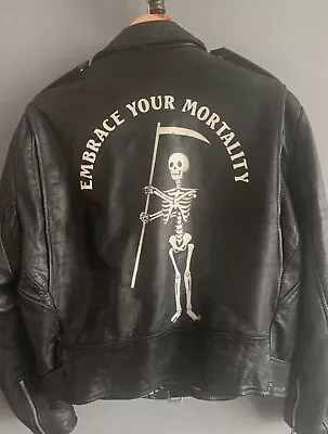 Buy Mens Cow Hide Leather Biker Jacket With Skull Detail On The Back Size 42inch  • 55£