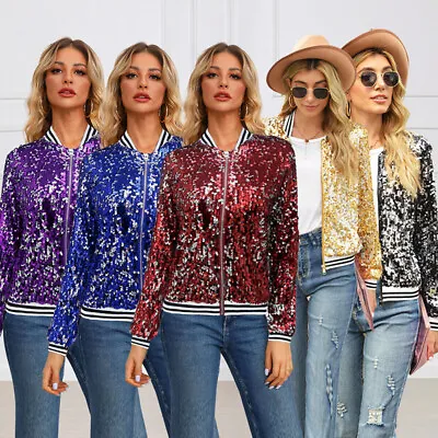 Buy Women Coat Glitter Sequin Short Coat Jacket Ladies Blazer Fashion Party Outwear • 19.99£