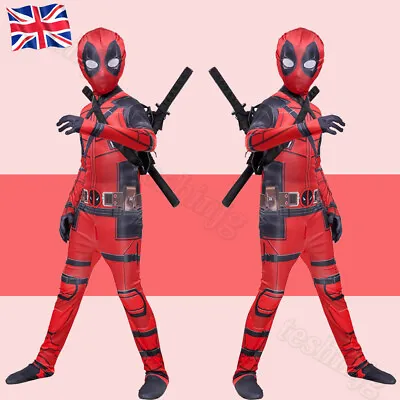 Buy Deadpool Costume Cosplay Kids Bodysuit Boys Children's Day Fancy Dress Party Red • 19.99£