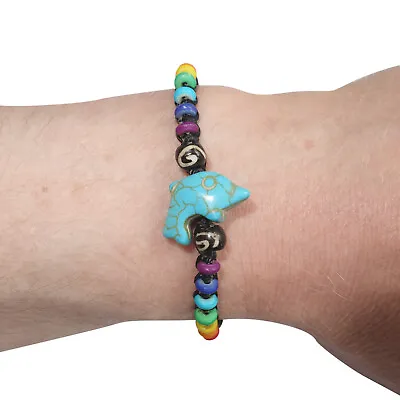 Buy Dolphin Bracelet Rainbow Beads Wristband Bangle Mens Womens Boys Girls Jewellery • 2.99£