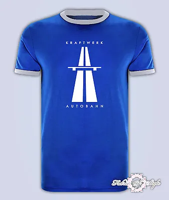 Buy KRAFTWERK Tribute  AUTOBAHN RETRO TECHNO Mens T-shirt Ringer Royal Blue • 12.95£