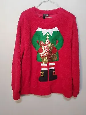 Buy Christmas Fuzzy Elf Ugly Tacky Pullover Sweater Women's Large 336 • 19.27£