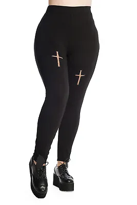 Buy BANNED Apparel Black Gothic Emo Punk Psychobilly Mesh Cross Mina Leggings  • 27.99£