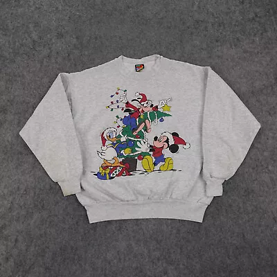Buy Vintage Disney Sweatshirt Boys Large Gray Christmas Sweater Mickey Donald Youth • 27.52£