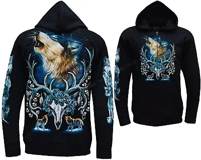 Buy Wolf Wolves Antlers Eagle Native American Zip Zipped Hoodie Hoody Jacket M - 3XL • 26.99£