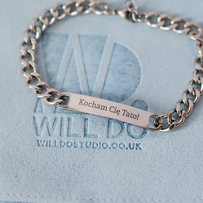 Buy Personalised Bracelet For Man With Your Text, Engraved Gift Stainless Steel • 10£