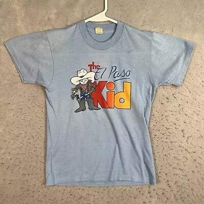 Buy Vintage 80s The El Paso Kid Cowboy T Shirt Boys 14-16 Blue Made In USA • 23.62£