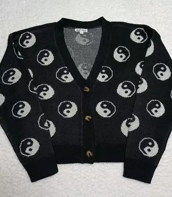 Buy Derek Heart Womens Ying Yang Acrylic Sweater V Neck Long Sleeve Button Up Size M • 19.02£