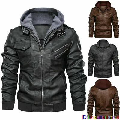 Buy Anarchist Men Leather Jacket Hooded Motorcycle Coat Biker PU Jacket Outwear • 38.27£
