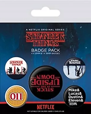 Buy Stranger Things Set Of 5 Badges Inc The Upside Down 4 X 25mm 1x 32mm - Official  • 4.35£