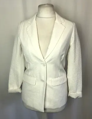 Buy Cream Blazer White Button Up Jacket Textured Long Sleeved UK6 New R918 • 4.50£