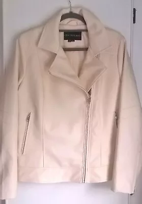 Buy Ladies Centigrade Faux Leather Look Zip Up Biker Jacket - Cream Size XL NEW • 15£