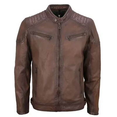 Buy Gipsy Men's Leather Jacket Biker Gmnatico Braun 1201 0485 9230 • 126.62£
