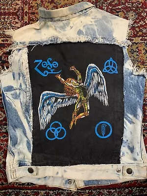 Buy Vintage Levi Cut Off Battle Jacket With Rare Led Zeppelin Patches Backpatch  • 200£