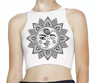 Buy Sun And Moon Mandala Design Tattoo Hipster Sleeveless High Neck Crop Top • 12.95£