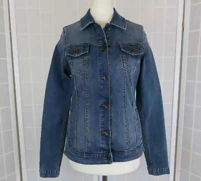 Buy Fat Face Womens Denim Jacket Size 8 Blue Long Sleeves Pockets Stretch Casual • 24£