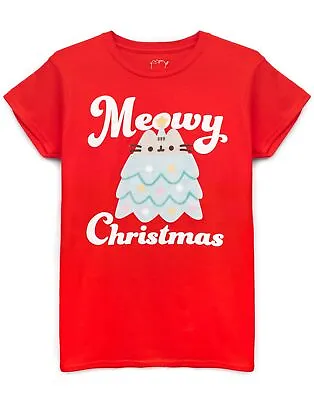 Buy Pusheen Christmas T-Shirt Women Festive Short Sleeve Cat Red Top • 14.99£