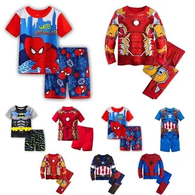 Buy 2PCS Kids Boys Superhero Iron Man Spiderman Pyjamas Sleepwear Outfit Costume Set • 8.29£