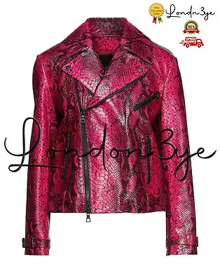 Buy Women Genuine Lambskin Snake Print Biker Real Leather Snakeskin Brando Jacket • 159.67£
