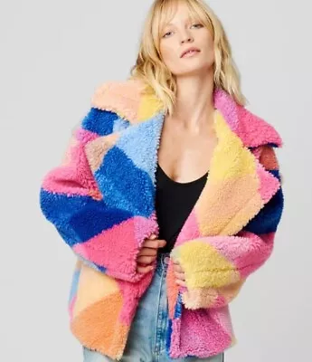 Buy New BlankNYC Happy Days Teddy Coat Womens XS Rainbow Fleece Jacket Blank NYC • 139.94£