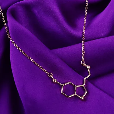 Buy Gold Alloy Chemistry Serotonin Pendant Molecule Necklace Women Girls Jewelry • 4.20£