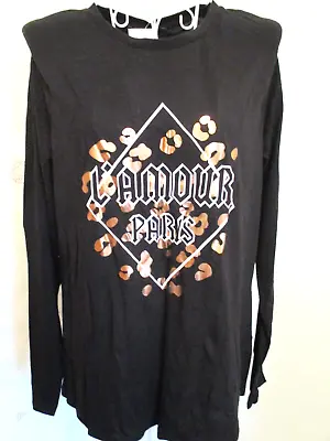 Buy Very Women's Black Long Sleeve Cotton T-shirt Shoulder Pads L'Amour Size 10 BNWT • 4.99£