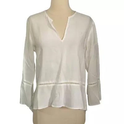 Buy Cloth & Stone White Peplum Blouse 3/4 Bell Sleeve Tencel Feminine V-Neck Size S • 19.56£