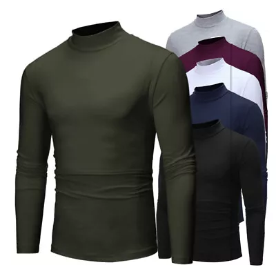 Buy Men Solid Long Sleeve High Neck Slim Fit T-Shirt Winter Warm Tops Pullover Tees • 11.49£