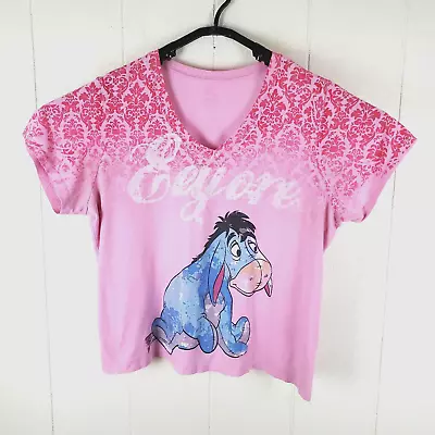 Buy Eeyore Shirt Womens 4XL Pink V Neck Short Sleeve Graphic Distressed Stretch • 8£