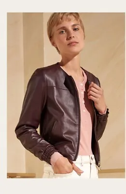 Buy Me And Em Cropped Leather Jacket - Burgundy- Size 10 - RRP £595 • 225£