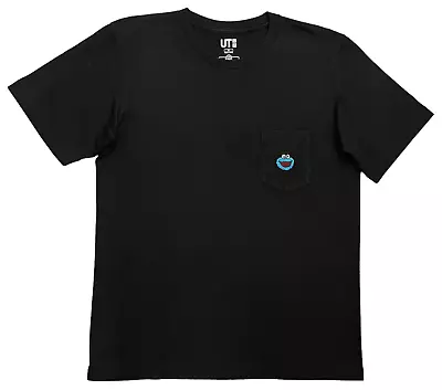 Buy Uniqlo Kaws Sesame Street T-Shirt Size Medium Black Pocket Tee Cookie Monster • 15.98£