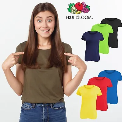 Buy Ladies Plain T-Shirts Womens Fruit Of The Loom Coloured Cotton Fitted Tee Shirts • 4.99£
