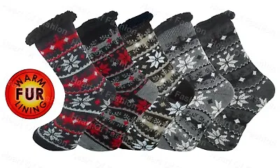 Buy Mens Thermal Socks 4.7 Tog Fleece Sherpa Lining Slipper Gripper Bed Adults 6-11 • 7.45£