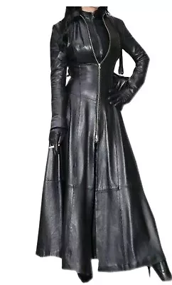 Buy Women's Real Leather Long Dress Black Gown Mistress Leather Suit Gothic Coat New • 150.80£