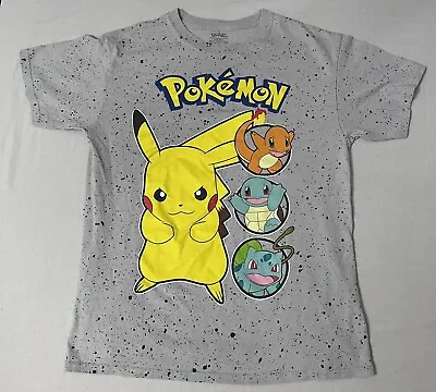 Buy Pokémon Youth Size Med T-Shirt Short Sleeve Grey Pikachu Charmander • 8.10£